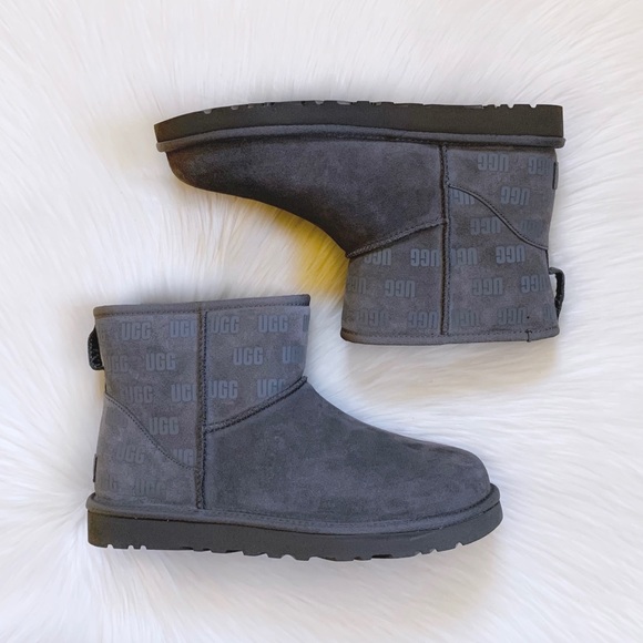 UGG Men’s Classic Mini II UGG Print Charcoal Boots - Picture 2 of 7